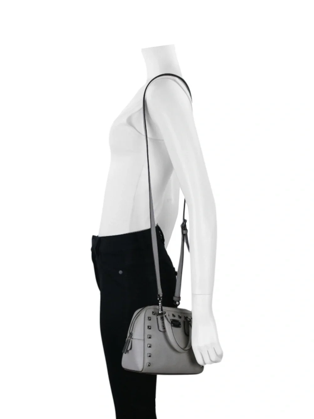 Michael Kors Light Grey Studded Saffiano Satchel